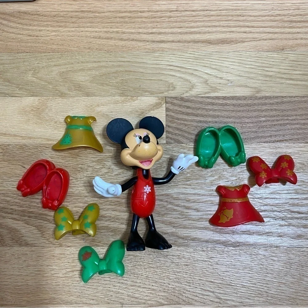 Disney Minnie Mouse Snap On Christmas Doll Toy W/ Accessories Dress Shoes Bow